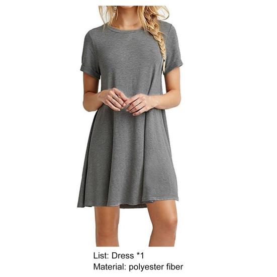 Women Dress Simple O Neck Short Sleeve Solid Color Summer Dress for Daily Wear