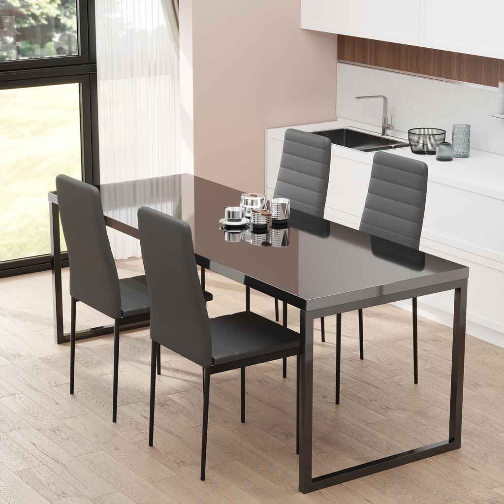 Set of 4 dining chairs kitchen chairs with high back metal legs and linen fabric 41x50x97cm black