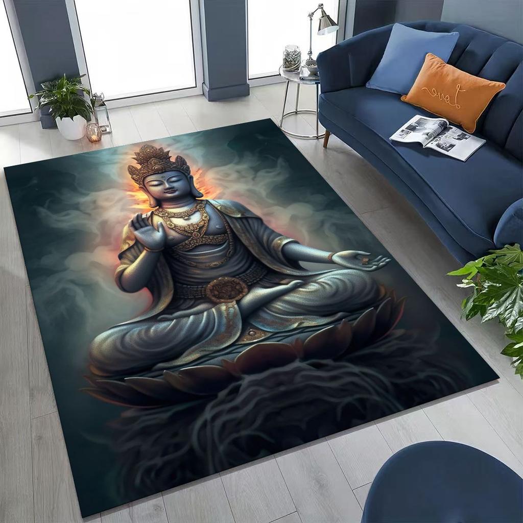 Věřící Slavnostní Buddha Šákjamuni Květinový Koberec do Ložnice Obývacího Pokoje Pohovka Domácí Rohožka Dekorace,Velká Dětská Hrací Protiskluzová Podložka na Podlahu Dárek