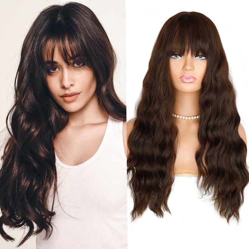 MERISIHAIR Synthetic Heat-Resistant Women's Wig With Bangs Ombre Red Brown Cosplay Long Wavy Curly Hair Lolita Wig