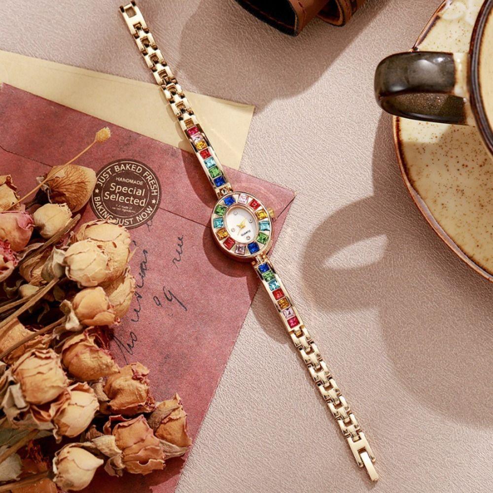 Fashion With Watch Box Ladies Quartz Watch Colorful Diamonds Elegant Rhinestone Watche Oval Dial Watch Women Gift