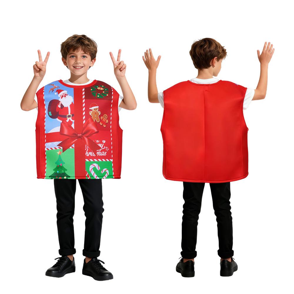 Kids Santa Claus Christmas Costume with Candy Cane Gift Box - Perfect for Parties and Performances