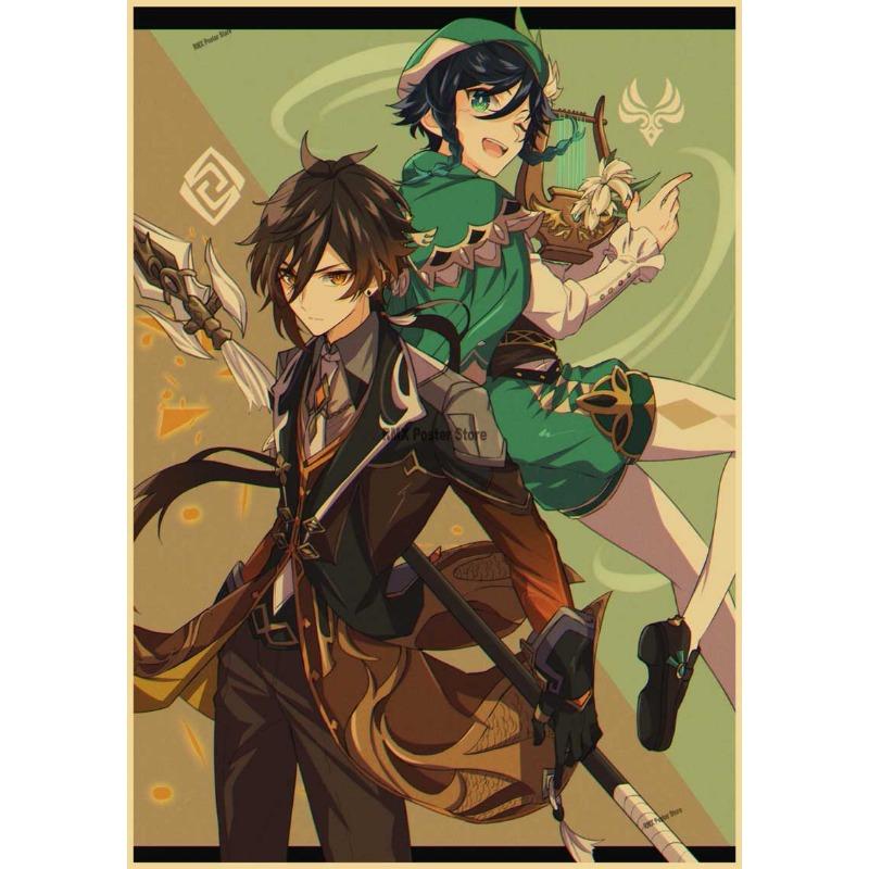 Genshin Impact Cartoon Character Posters Kraft Paper Prints Home Room Decor Study Bedroom Bar Cafe Wall Paintings Wall Stickers