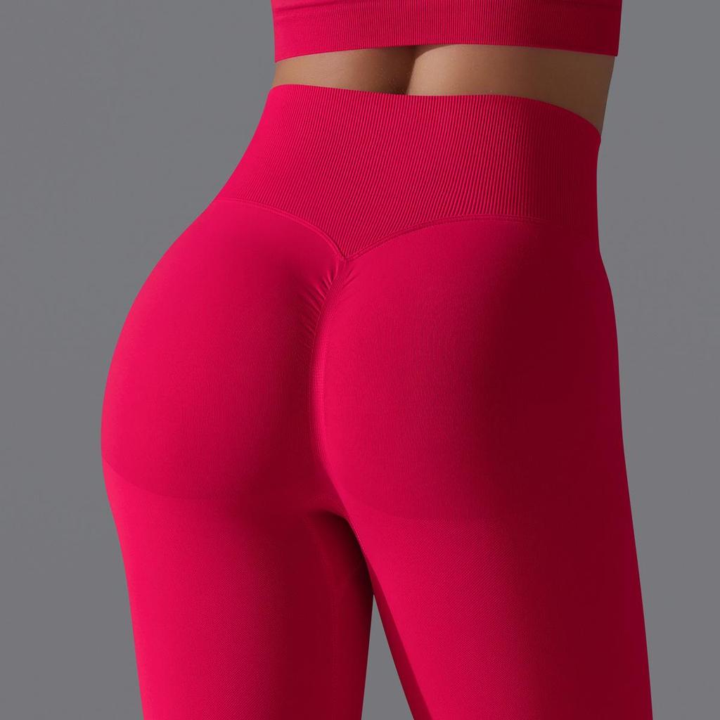 Nahtlose High-Waist Yoga-Hose mit Po-Lifting für Damen - Unifarbene Fitness- und Laufbekleidung
