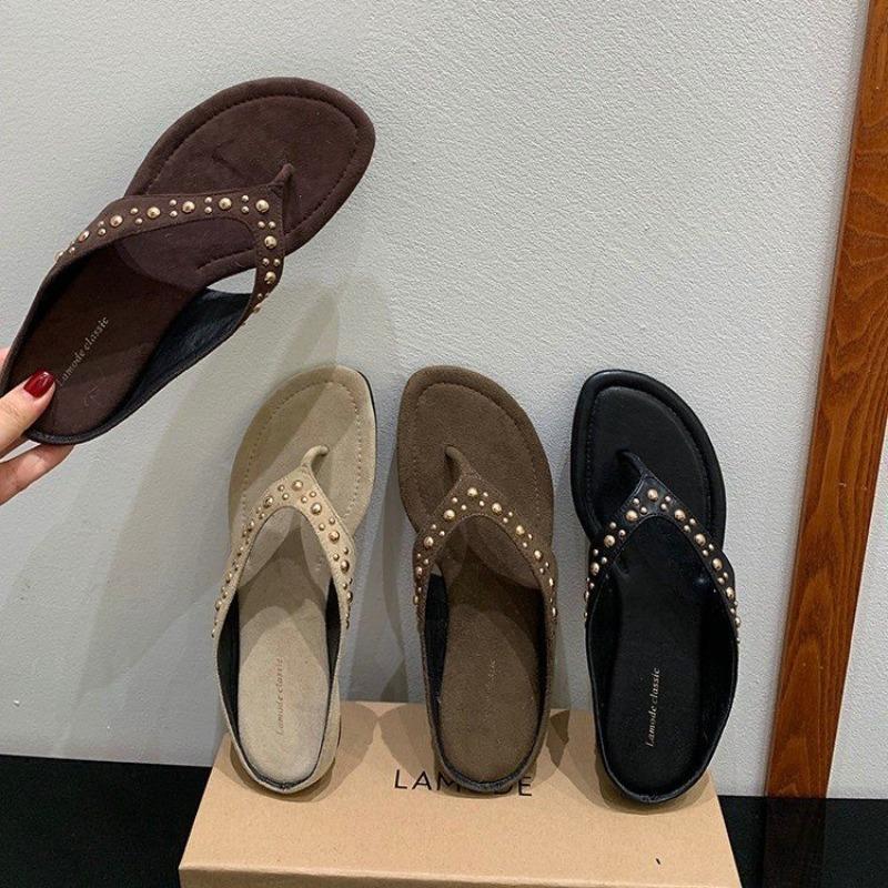 Retro Thick-soled Flip-flops Shoes for Women's Outer Wear Summer Versatile Vacation Sandals Beach Flat-bottomed Cool Slippers