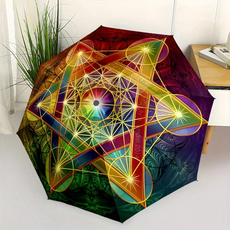 

Bearers of the Flux of Life Automatic Opening & Closing Umbrella - 8-Rib All-Season Folding Portable with Geometric Mandala Pa (as the picture,Iron&8K)