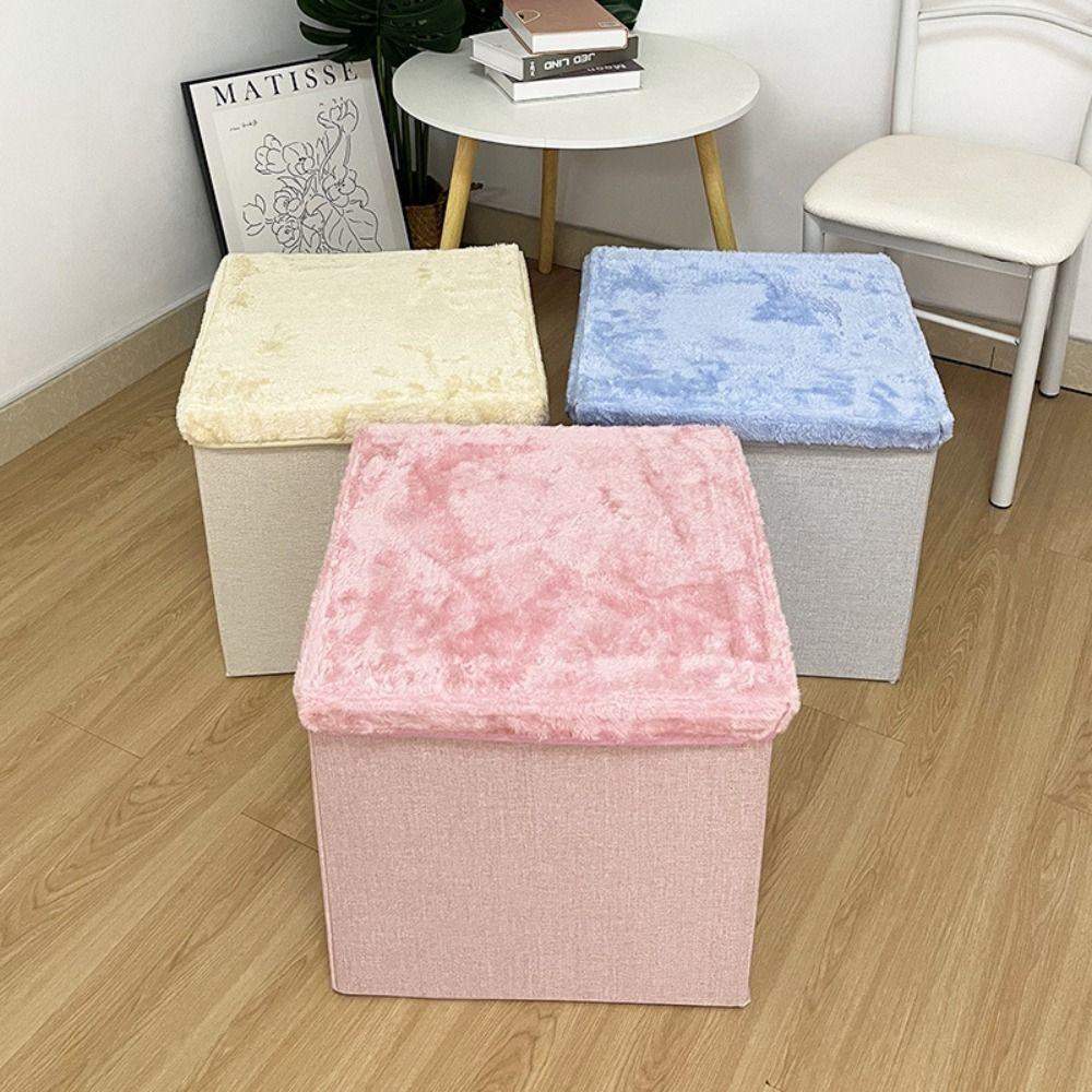 Multi-Functional Storage Ottoman Foldable Design Space Saving Foldable Seat Ottoman Solid Color Velvet Material Organizer Stool