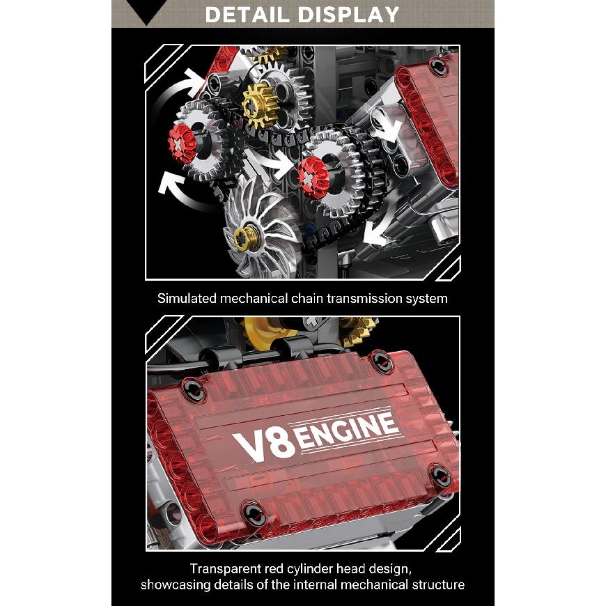 V8 Engine Motorized Simulation Brick Model Electrically Drive Building Blocks Technical Car Parts Creative Toys Gifts Adult
