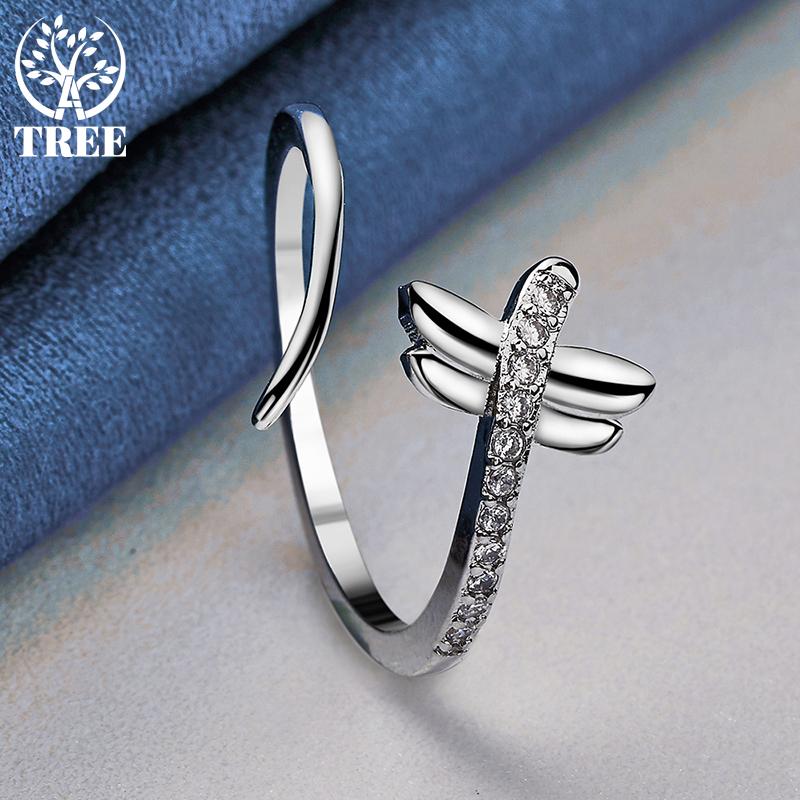 925 Sterling Silber Libelle AAA Zirkon Öffnungsring Schmuck