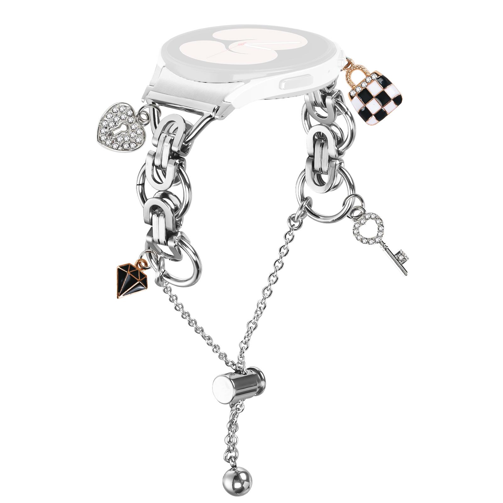 

Silver Watch Band with Connector for Samsung Galaxy Watch5/Watch4 Single Chain Style Metal Alloy Strap A