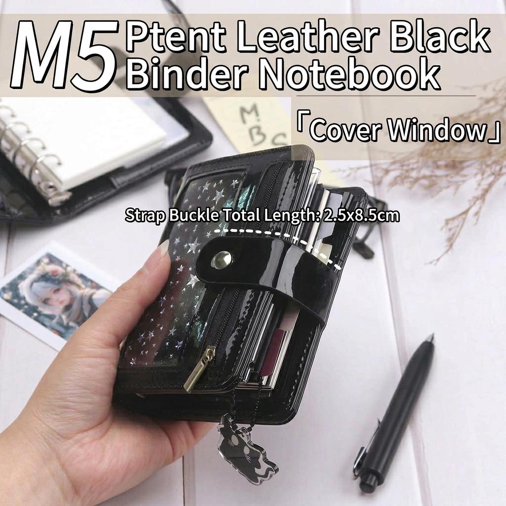 M5 Size Loose Leaf Notebook Leather Cover with Clear Window Zipper Pocket Journal for Daily Schedule Planning Scrapbooking