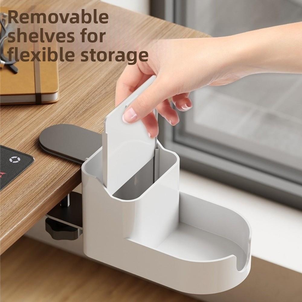 Height Adjustable Side Desk Organizer Mountable Holder Under Desk Storage Rack Space-Saving Desk Mount Organizer Workplace