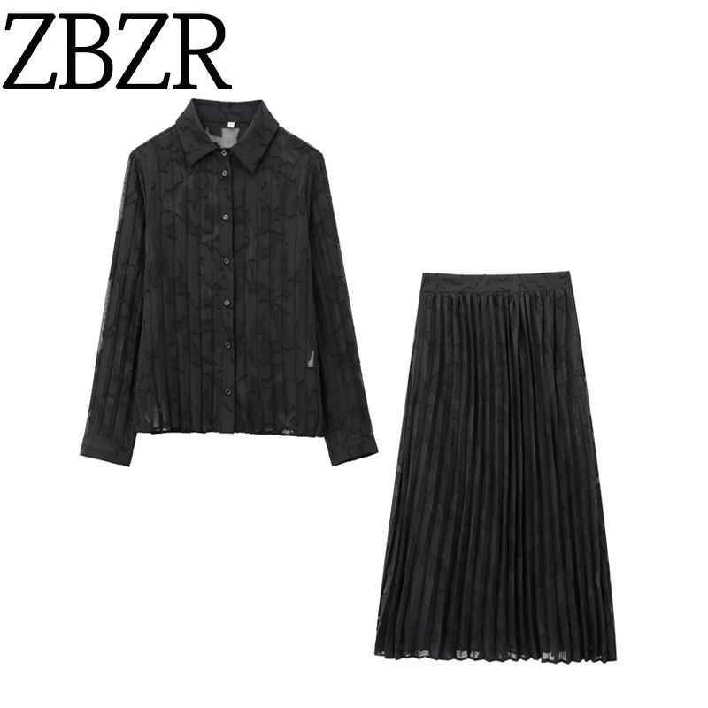 Zbzr Spring New Women clothes Western Style Pleated Comfortable Long sleeve Shirts Skirt 4387291 4387290