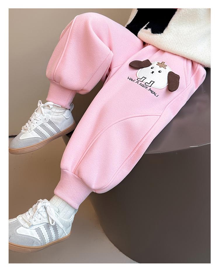 Girls' Cartoon Fleece Sweatpants - Thick, Warm, and Stylish for Autumn/Winter 2025