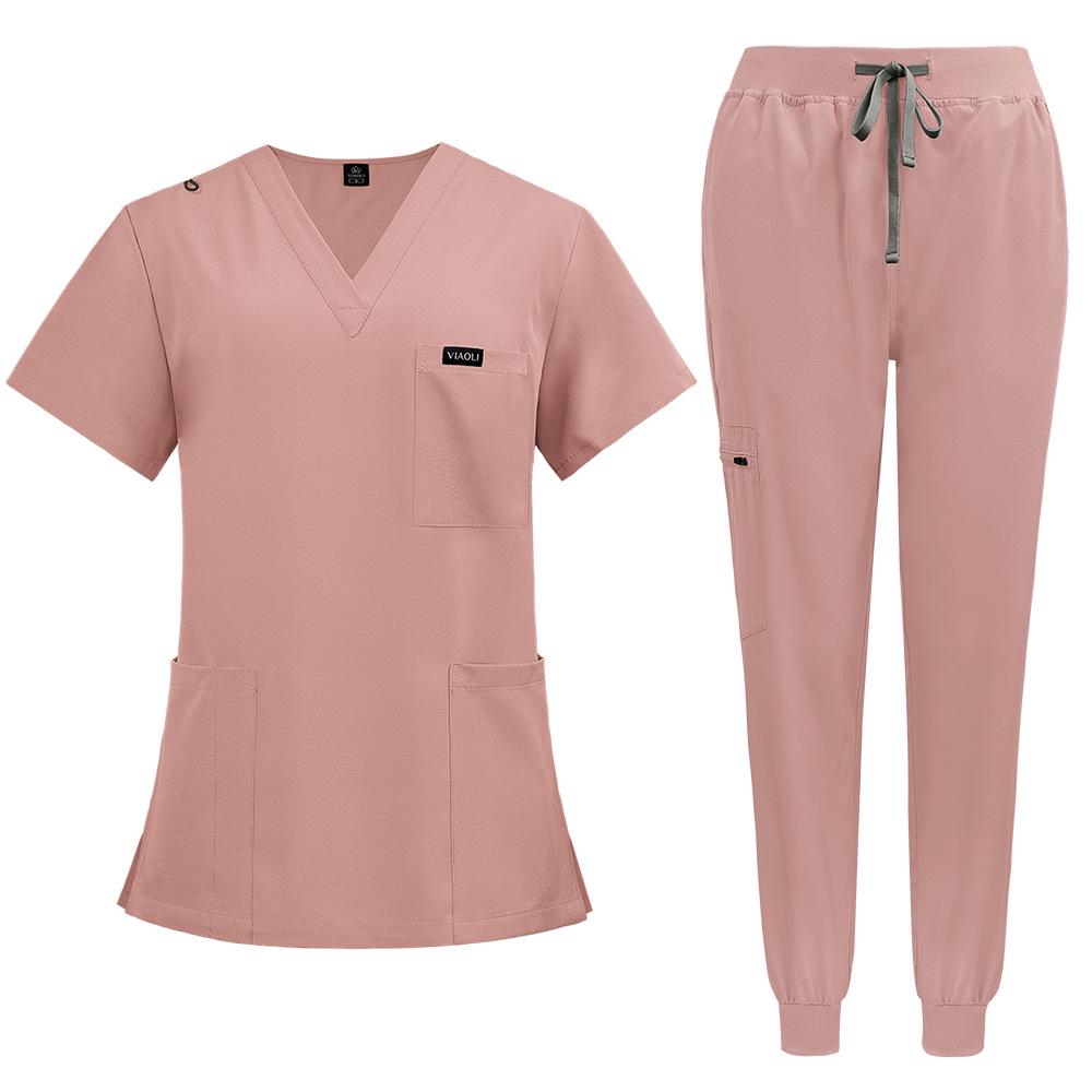 Unisex Quick-Dry Short-Sleeve Scrub Suit: Medical Two-Piece Set for Nurses and Hospital Staff
