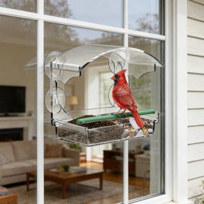 Yousheng Window Bird Feeder with Suction Cups Detachable Birdseed Tray Clear Acrylic Outdoor Bird Feeder for Wild Small Birds Gardening