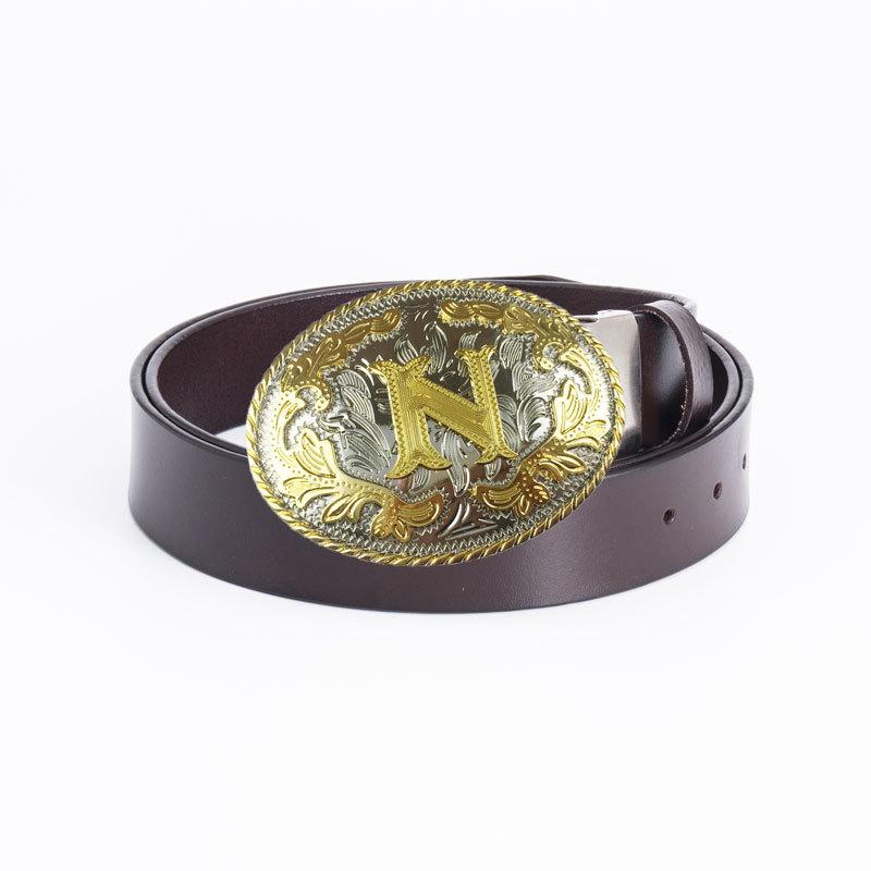 Men's Punk Style Double Layer Cowhide Belt with Letter N Design