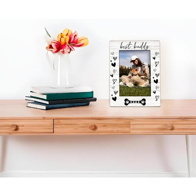 Dog Picture Frame 4x6, Dog Gifts Wooden Picture Frame, Dogs Photo Frames, DogFrame, Gifts for DogLovers, Best Buddy PetDog Decorative Photo Frames