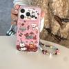 Cute Pink Animal Sparkly Cartoon with Beaded Wrist Chain Phone Case for iPhone 17 16 15 14 11 12 13 Pro Max Plus Back Cover