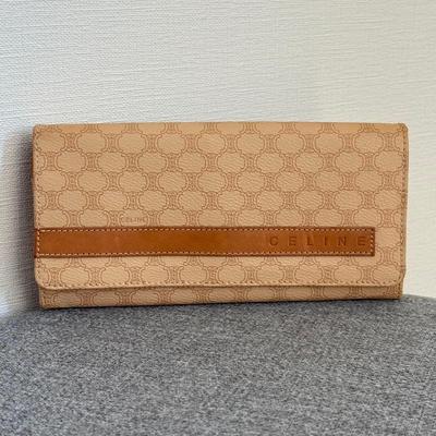 Used Celine Macadam Pattern Wallet Long Wallet Bi-fold Wallet Beige Cw457