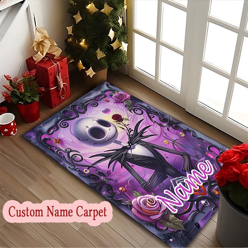 1pc Jack Skellington Moonlit Rug, Digital Printed Home Chair Sofa Mat, Personalized Customize Name Office Area Carpet