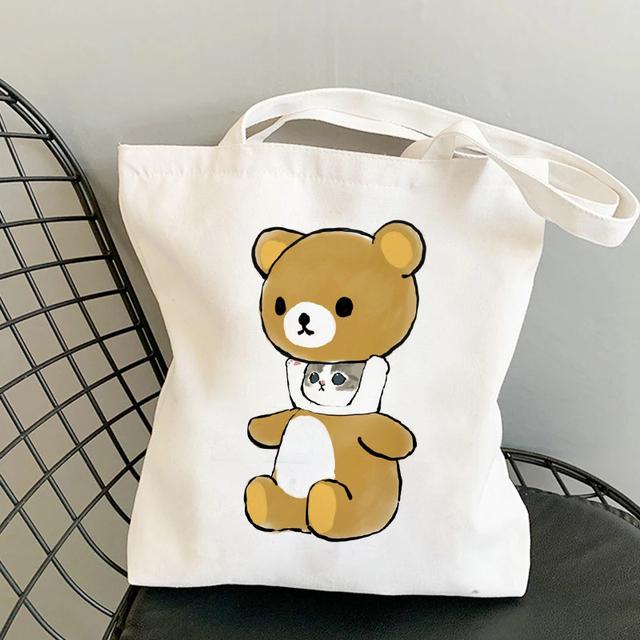 Kawaii coelho gatos dos desenhos animados sacos de compras bolsas lona sacos de ombro mulher sacos de compras alta capacidade bolsa de praia