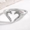 Women Ring Adjustable Open Heart Shape Finger Ring with Cubic Zirconia Semi-Inlaid Design Formal Wear Jewelry Gift