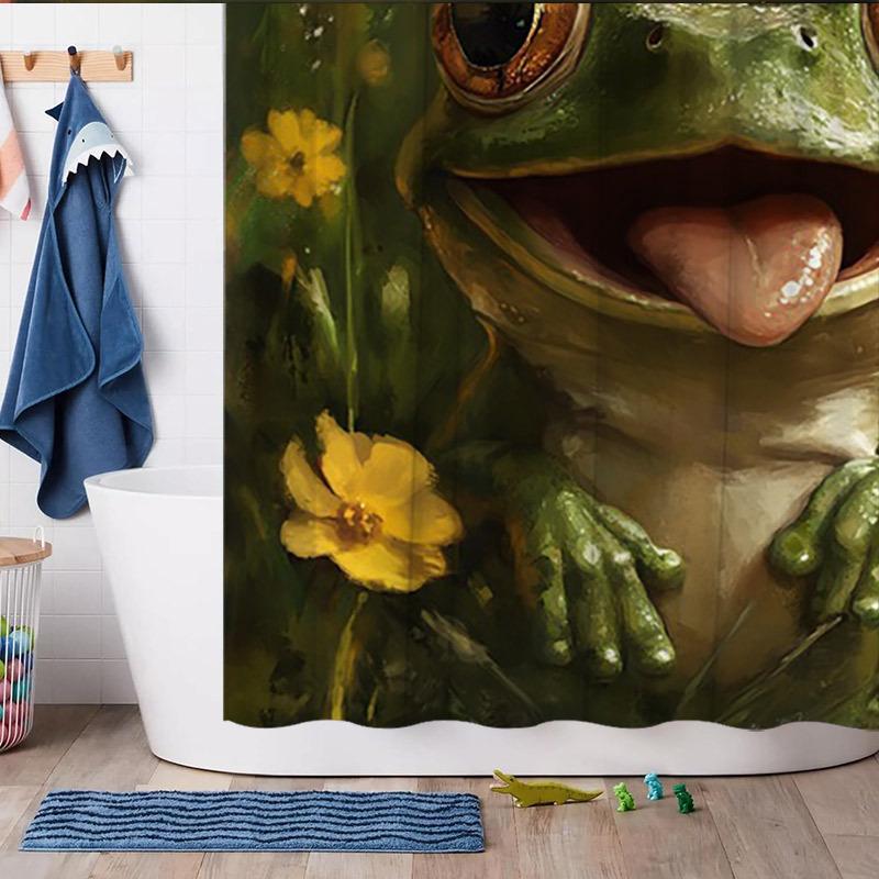 Cute Frog Waterproof Shower Curtain in the Garden - Cute and Colorful Design, High Quality Fabric, Durable and Fashionable