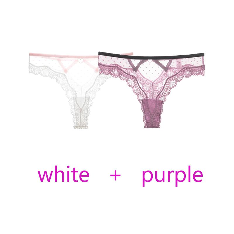 TERMEZY 2Pcs/Lot Sexy Lace Panties Women Low-waist Underwear Hollow Out Transparent Thong Female Seamless G-string Lingerie Underpant