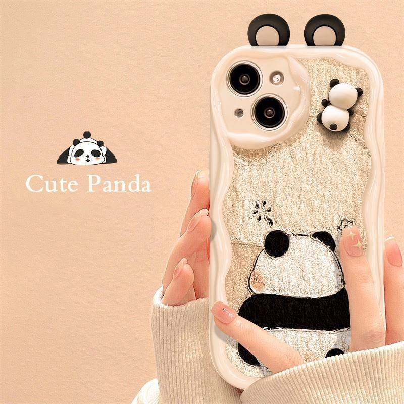 Simple Couples Cartoon Cute 3D Doll Panda Soft Phone Case for iPhone 13 12 Mini 15 14 11 Pro Max 7 8 6 Plus SE   Cover