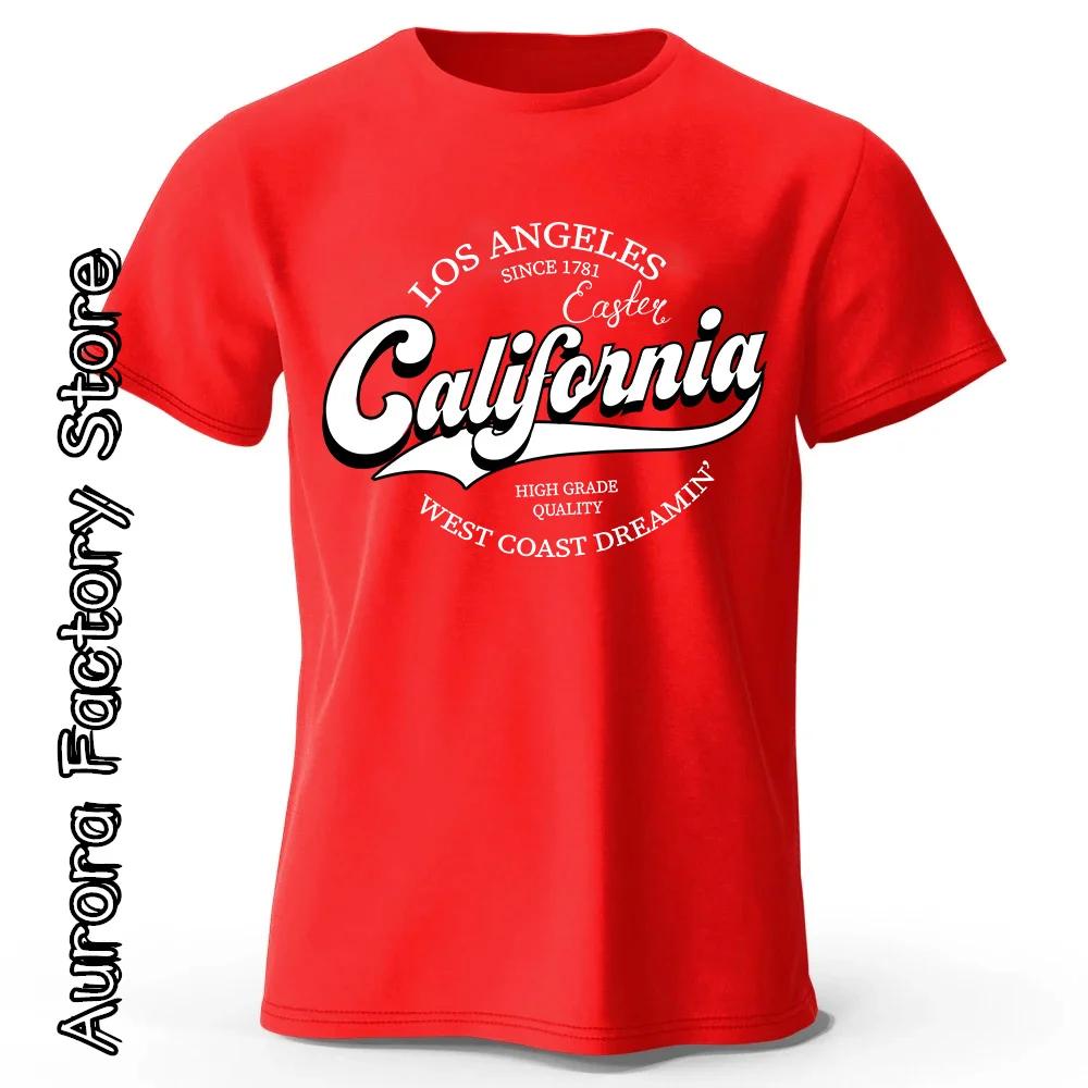 Los Angeles California Print T-Shirt Summer Men Cotton Tops Tees Male Fashion Camiseta Short Sleeve Clothing American Streetwear