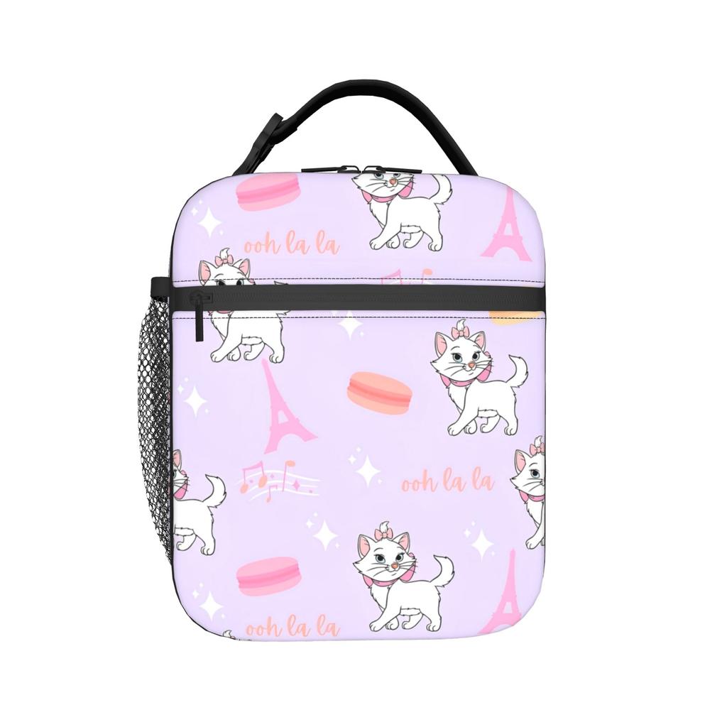 Maries Cat Insulated Lunch Bag High Capacity Cute Paris Reusable Thermal Bag Tote Lunch Box College Travel Food Storage Bags