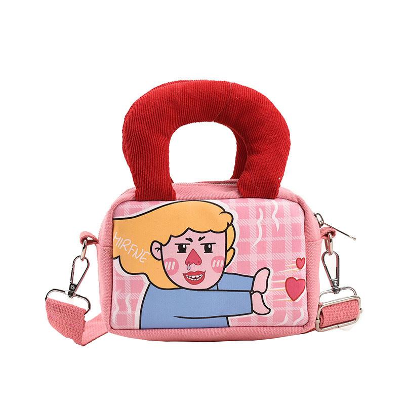 Canvas Cartoon Mini Crossbody Bag With Zipper Closure For Casual Travel And Girls