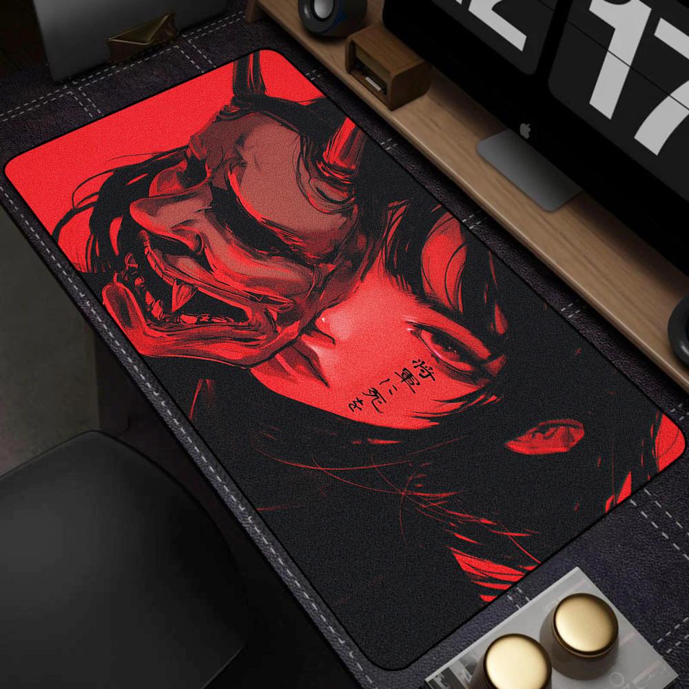 90x40cm Gaming Samurai Oni Mouse Pad Japan Mask Girl Deskmat Large Gamer Professional Premium Mousepad Speed Control Accessories
