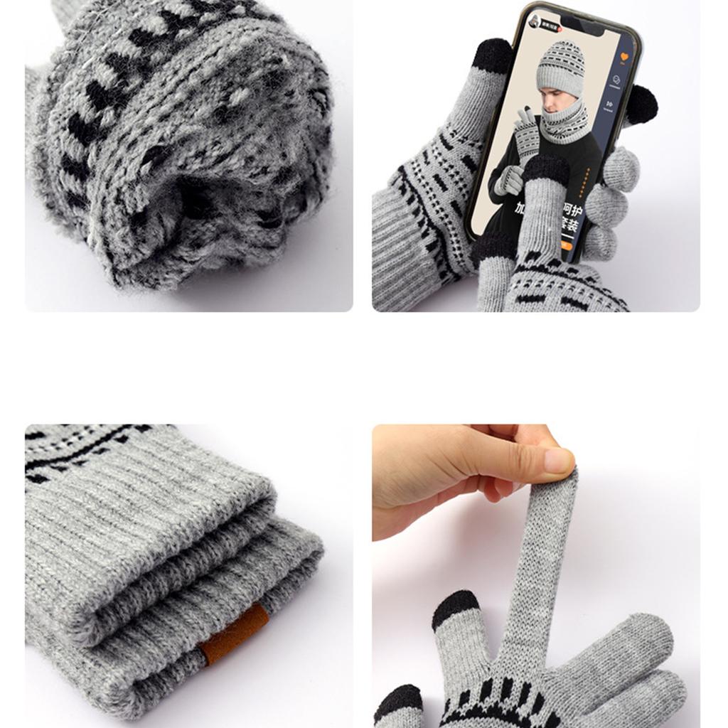 3PCS Fashion Teens Christmas Knit Hat Gloves Neck Gaiter Suits Adult Winter Outdoor Warm Hat Students Windproof Supplies