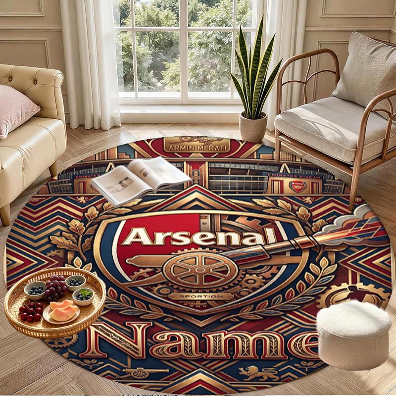 Custom Name Personalized Arsenal F.C Print Round Rug, Versatile Home Decor Carpet, for Playroom, Apartment, Balcony, Entryway, Hallway Gift