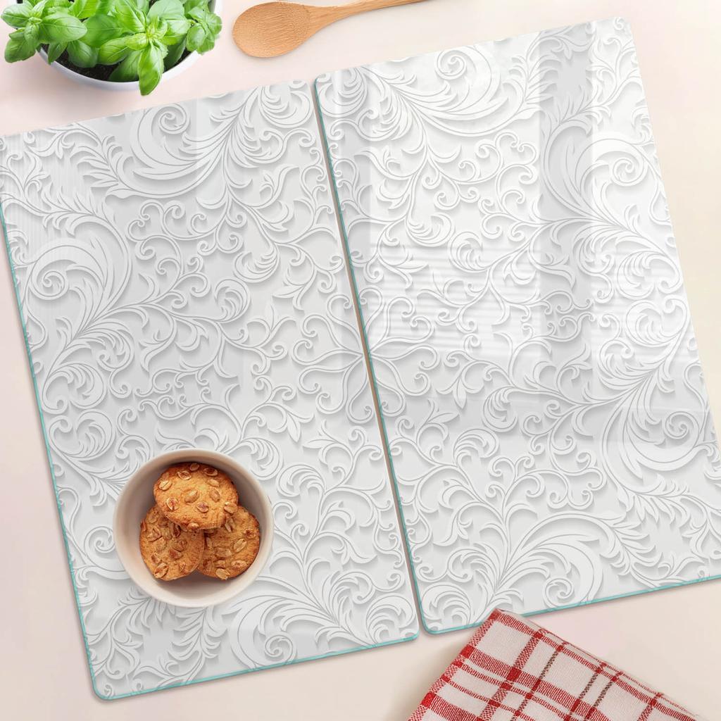 Set of Tempered Glass Kitchen Boards with Ornamental Pattern 2x30x52 Cm