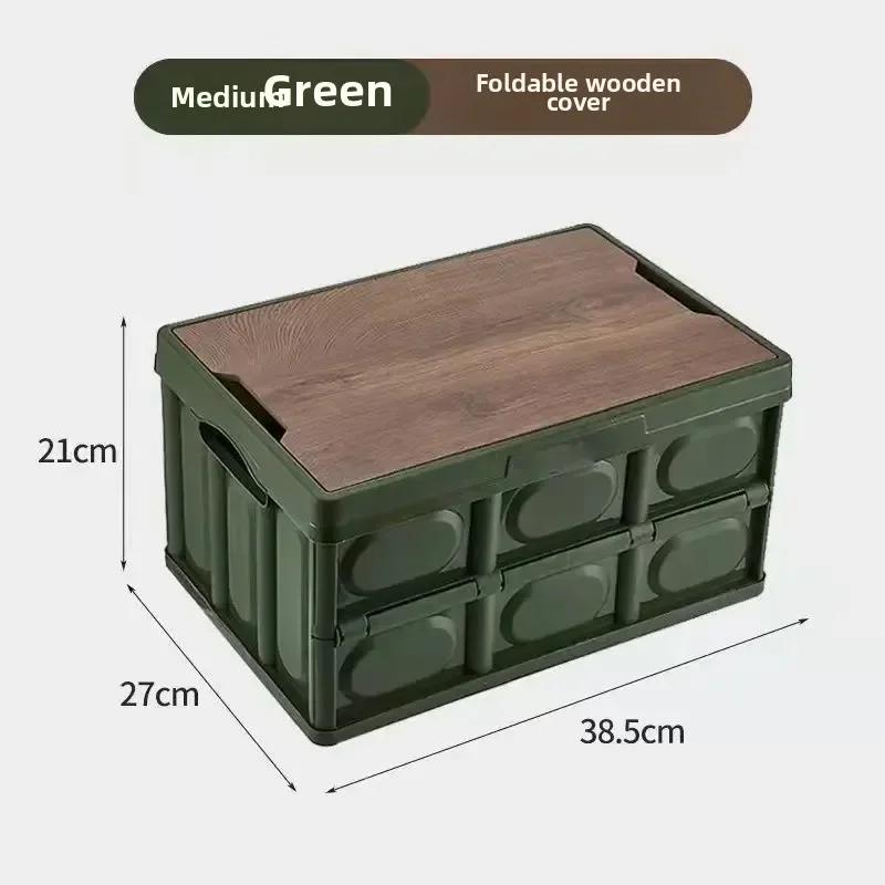 Faltbare Campingbox mit Holzdeckel, Reise-Outdoor-Aufbewahrungsbox für Lebensmittel, Auto-Organizer, Behälter für Campingausrüstung, Geschirraufbewahrung