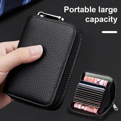 Herren-Geldbörse, großes Fassungsvermögen, glattes Kunstleder, Reißverschluss, Orgelform, mehrere Taschen, Kreditkartenetui, Karten-Organizer