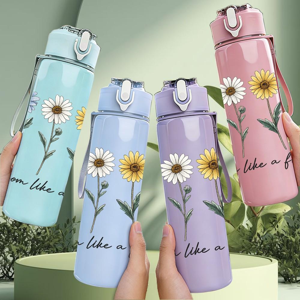 1PC Daisy Wildflower Bouquet Art Print 750ml Color Plastic Sports Water Bottle Leakproof Flip Straw Lid Suitable for Sports Office Home Use