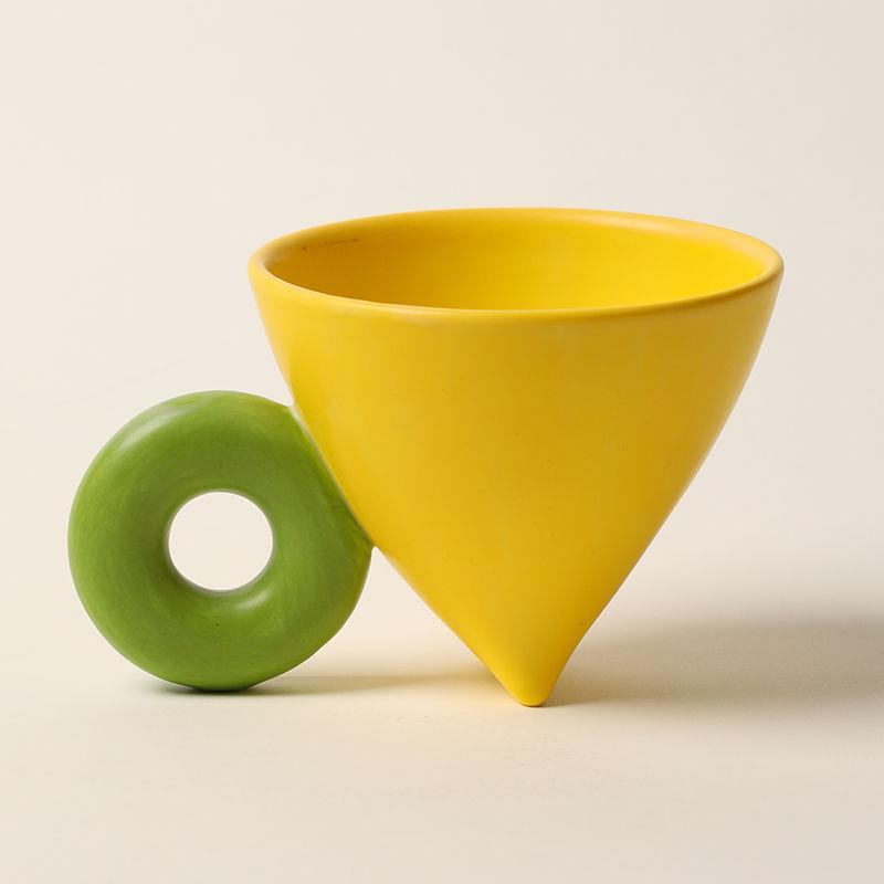 Ceramic Coffee Cup  Pivot Scented Tea Office Light Luxury Water Cup Household Hand Punch Conical  European Style