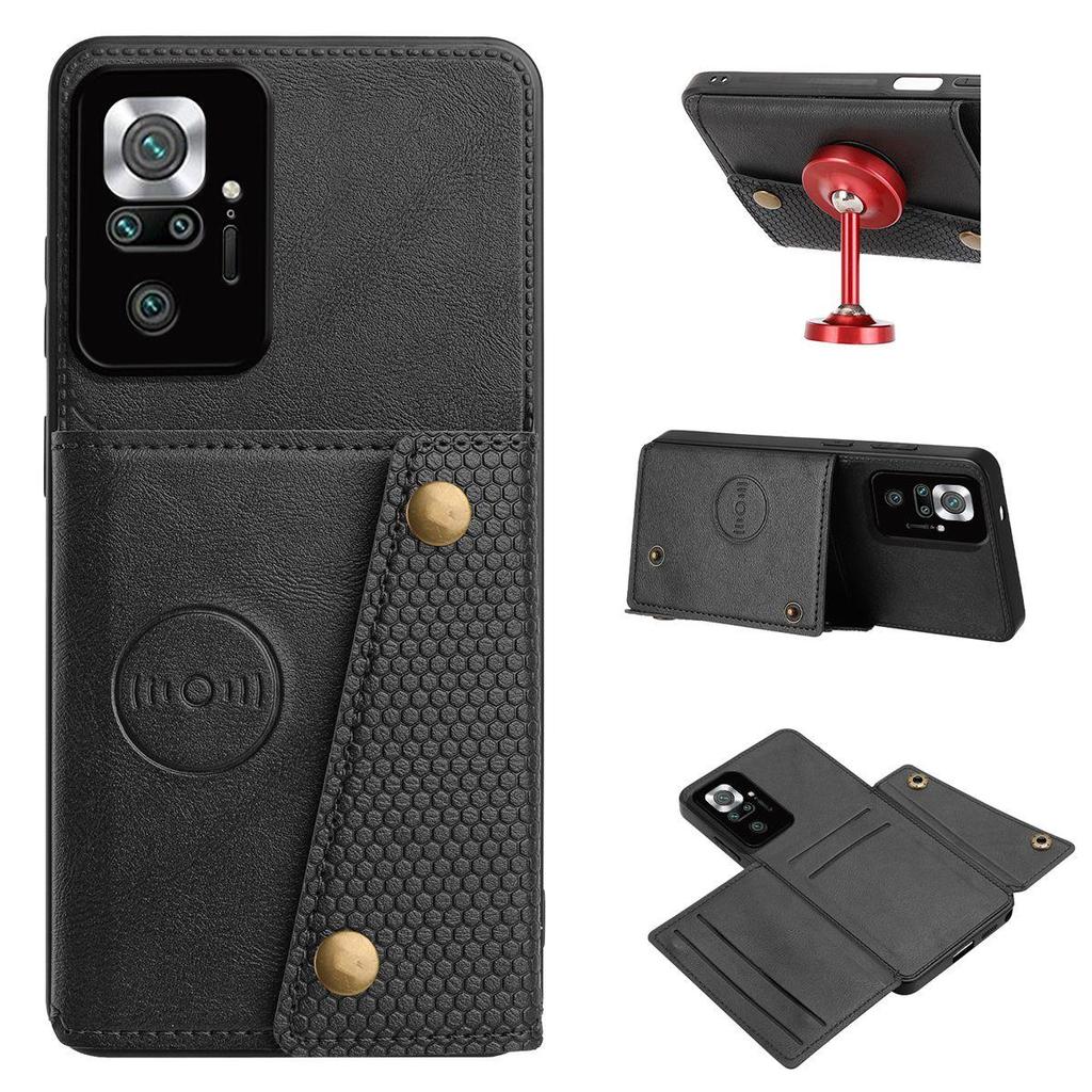 Vintage Leather Card Holder Phone Case for Xiaomi Redmi Note 10 Pro 4G Card Pockets Dual Snap Buttons Flip Wallet Shell