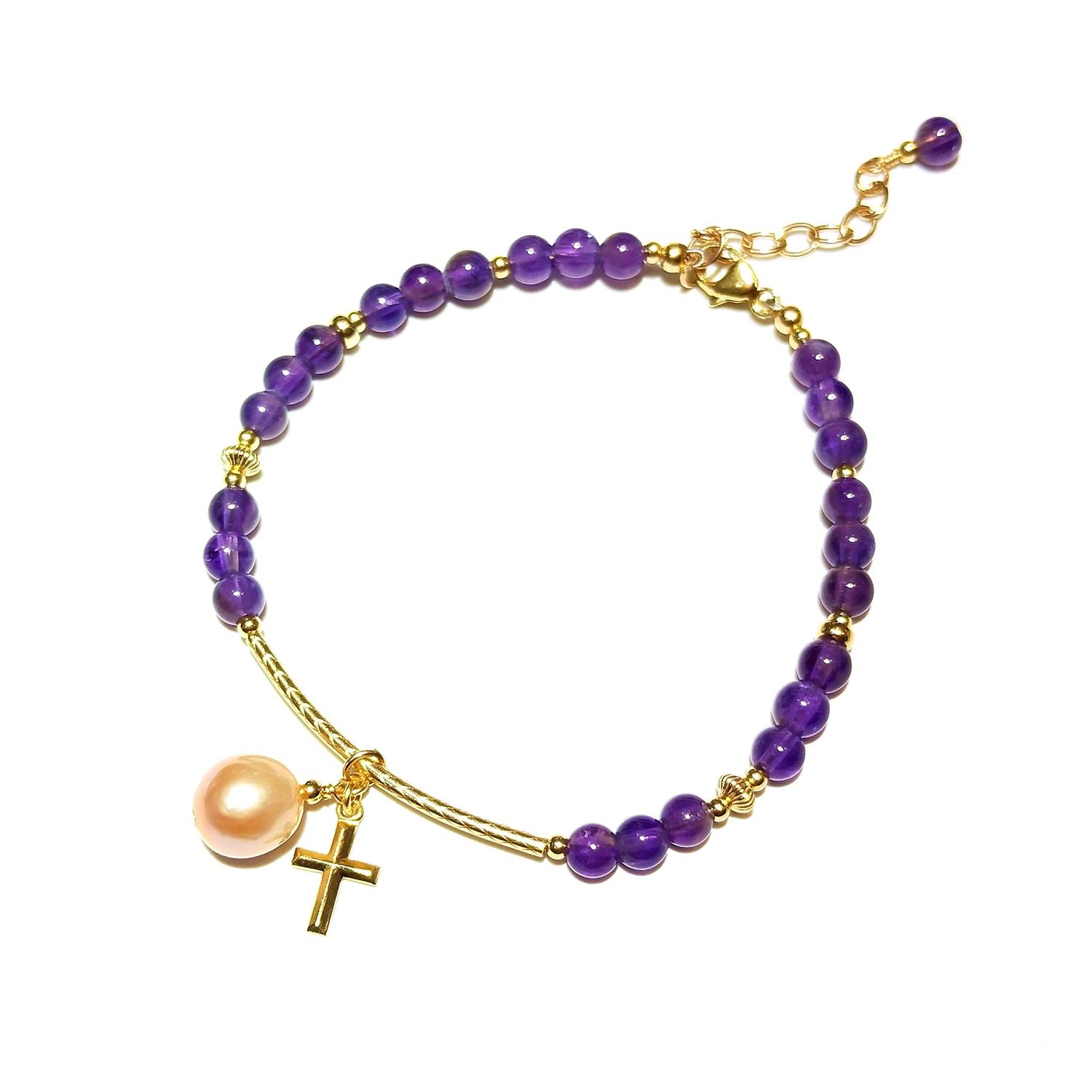 

Аметистовый пресноводный жемчуг, браслет из 14-каратного золота, 17 +3 см, натуральный фиолетовый камень 4 мм, ювелирные изделия ручной работы для женщин, подарок 17+3CM