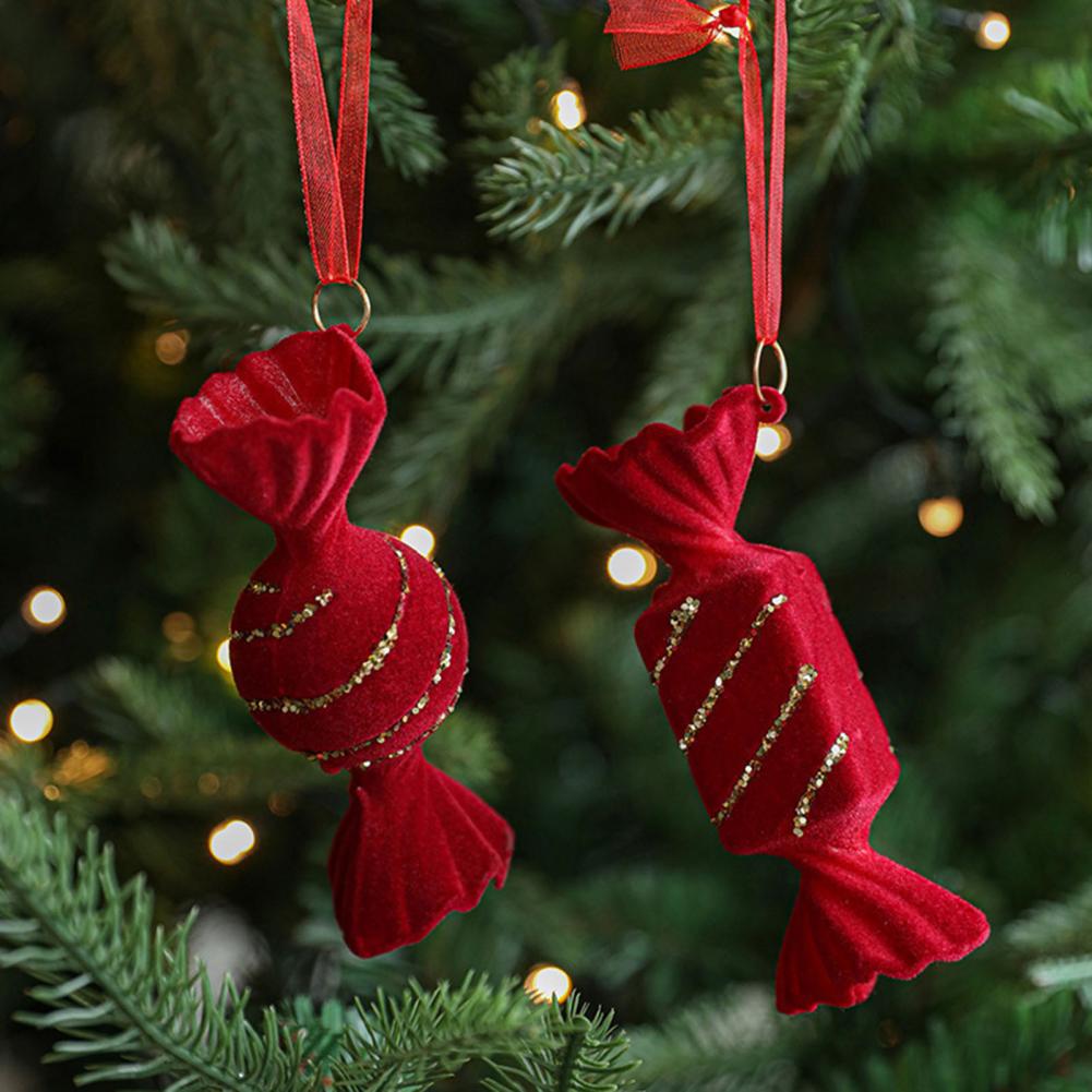 Christmas Ornaments Red Flocking Bell Wreath Snowfall Elk Pendant Snowy Winter Decor for Tree Hanging