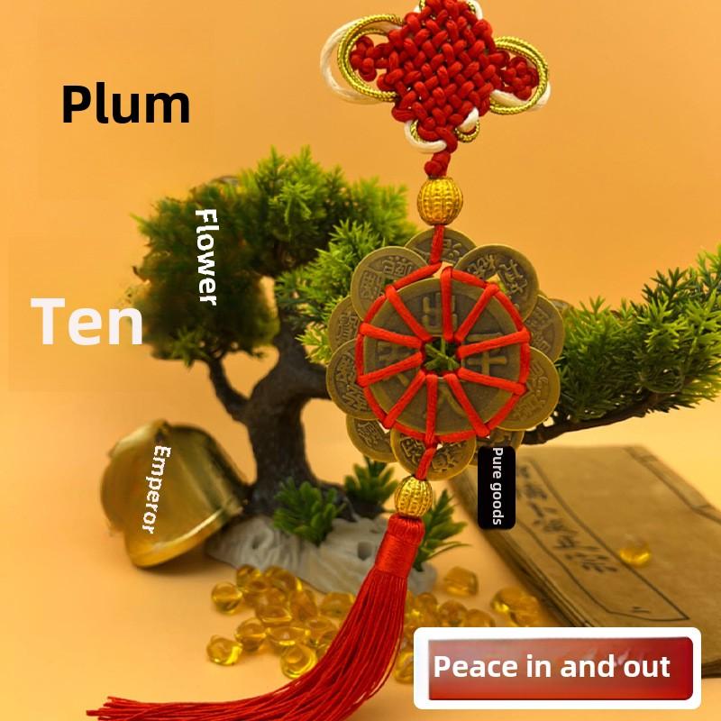 

Pure Copper Plum Blossom Ten Emperors Money Chinese Knot Pendant in And Out of Ping An Lettering Copper Gourd Home Car Pendant 30 10cm