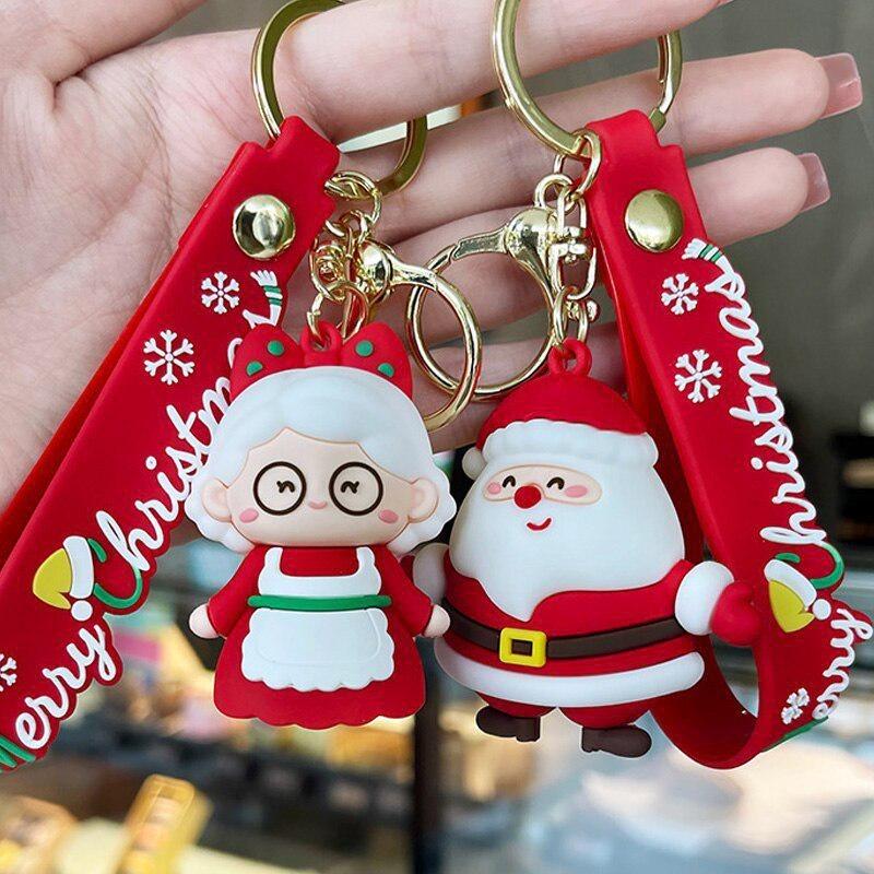 1 Pcs Santa Keychain Cartoon Claus Key Fob Cute Xmas Tree Keyring for Christmas Decoration Phone Backpack Purse Gift.