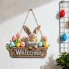 2Pcs Bunny Welcome Wood Sign Wooden Easter Door Decorations Spring for Front