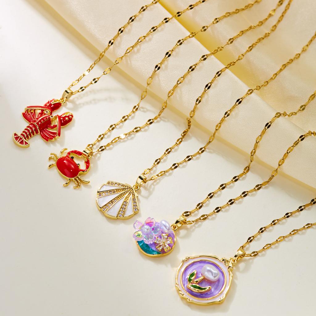 Stainless Steel Red Dripping Oil Crab Pendant Necklace For Women Vintage Punk Ocean Animal Lobster Shell Choker Party Jewelry
