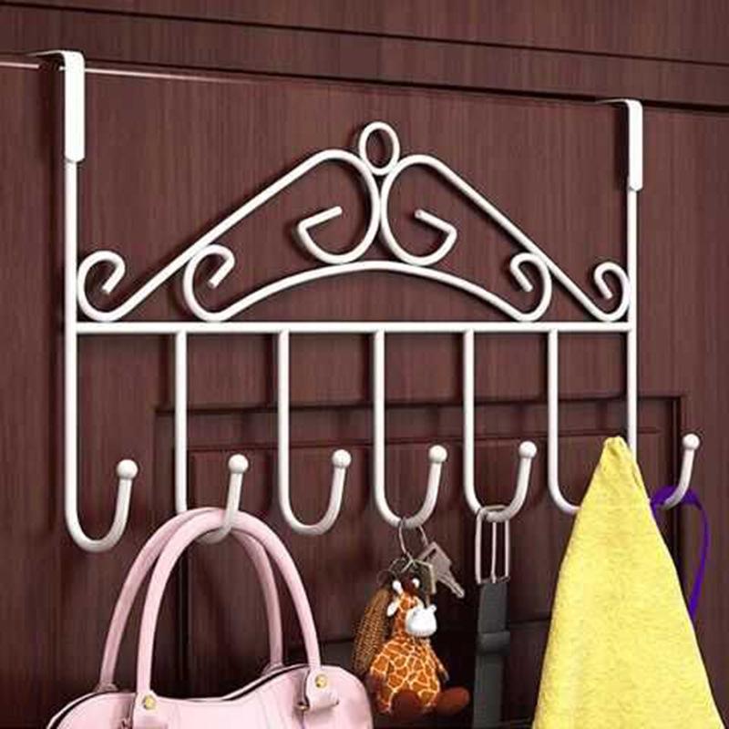 Over The Door Hook Rack Detachable 7 Hooks Door Hanger Organizer for Towels Handbags Coats White