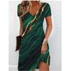 Women Short Sleeve V-Neck A-Line Dress Marble Pattern 3D Print Dress Oversizd Casual Elegant Female  Vestidos